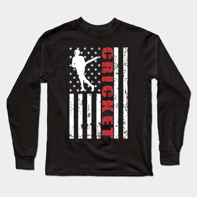 Cricket American Flag - US Sports Long Sleeve T-Shirt by Pannolinno